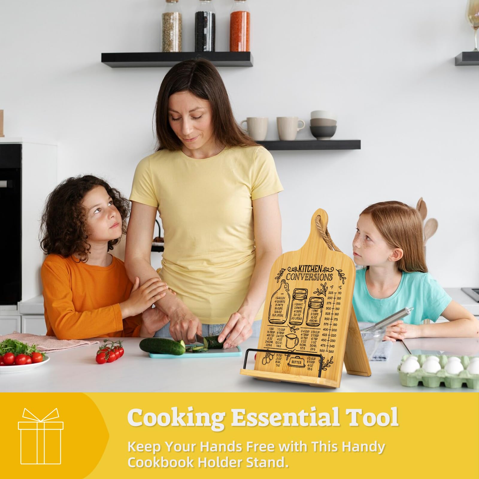Indirewash ideal-size cookbook stand fits on counters without crowding workspace