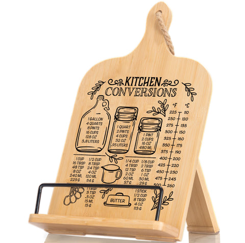 Indirewash kitchen conversion chart cookbook stand on counter with clear measurements for quick reference