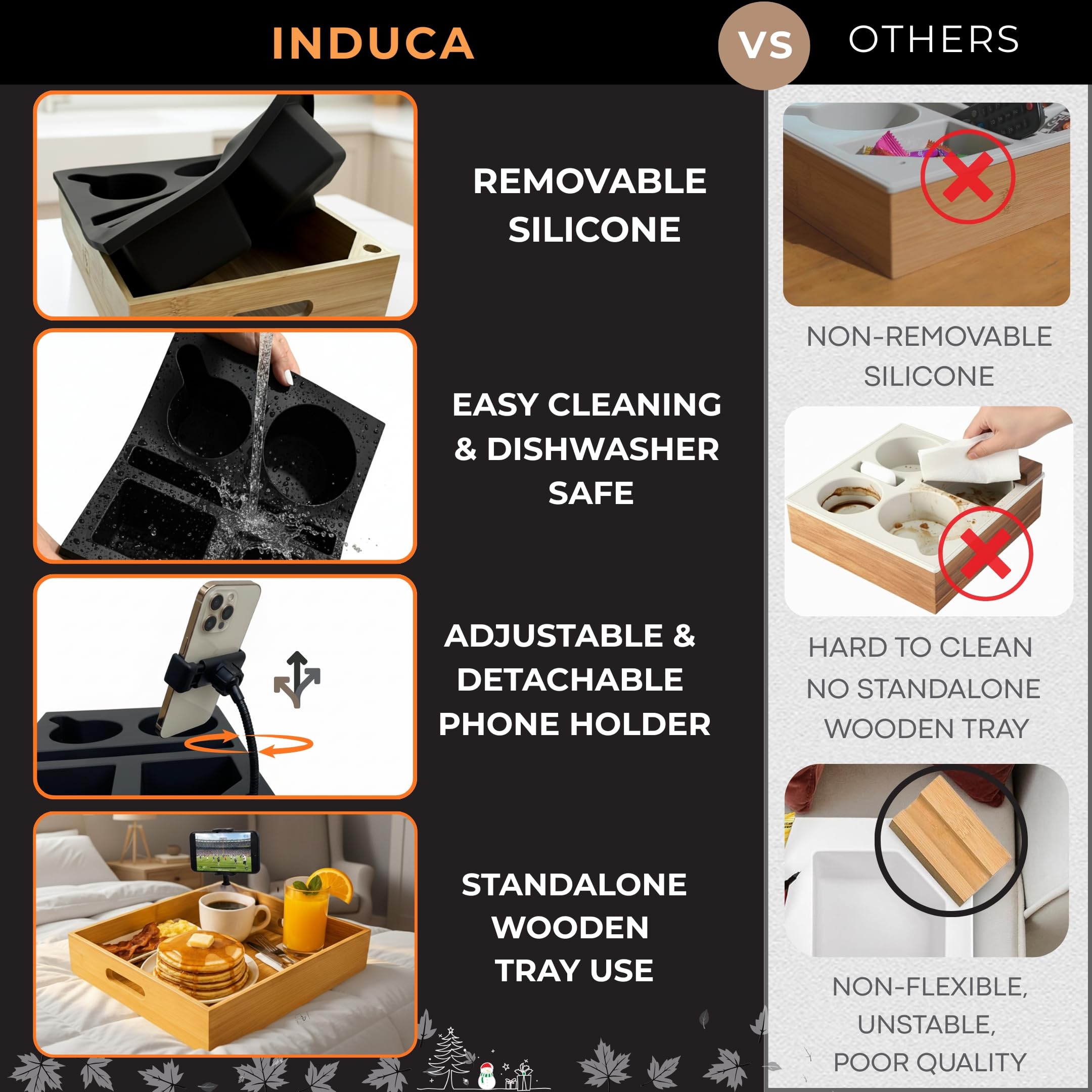 INDUCA Couch Caddy cup holder keeps beverages within easy reach.