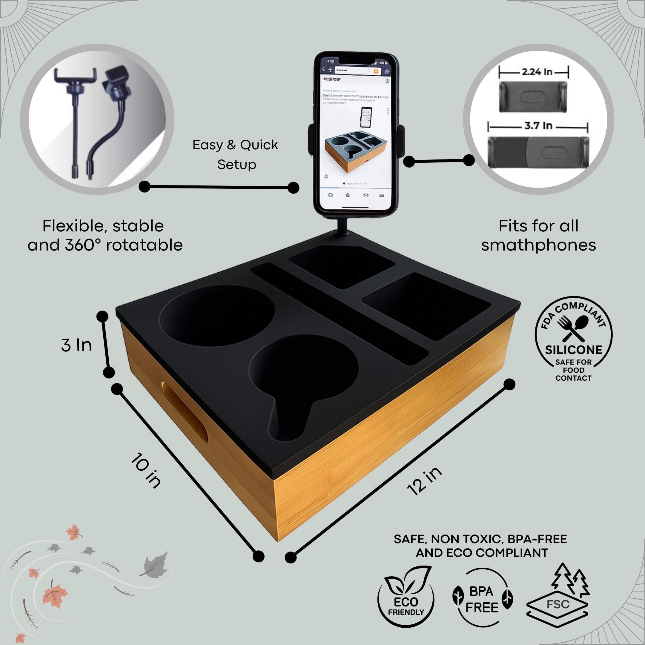 INDUCA Couch Caddy phone slot enables hands free viewing on sofa.