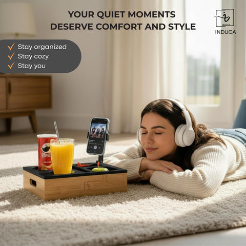 INDUCA Couch Caddy remote slots keep remotes organized and accessible.