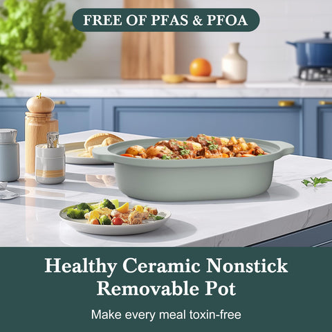 INDY VAC 4QT stoneware crock provides even cooking for family meals.