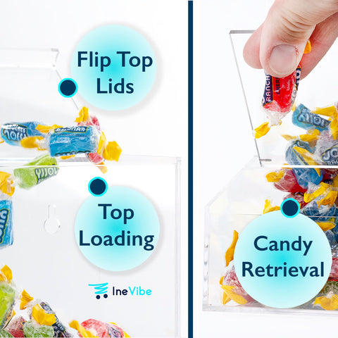 Inevibe Candy Dispenser two-lids system helps maintain freshness and hygiene