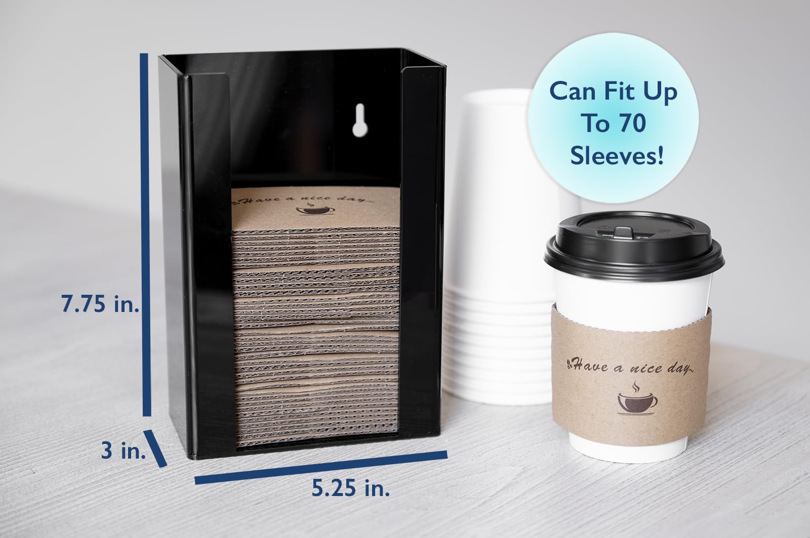 Inevibe 75-sleeve storage capacity reduces clutter on counters and in break rooms.
