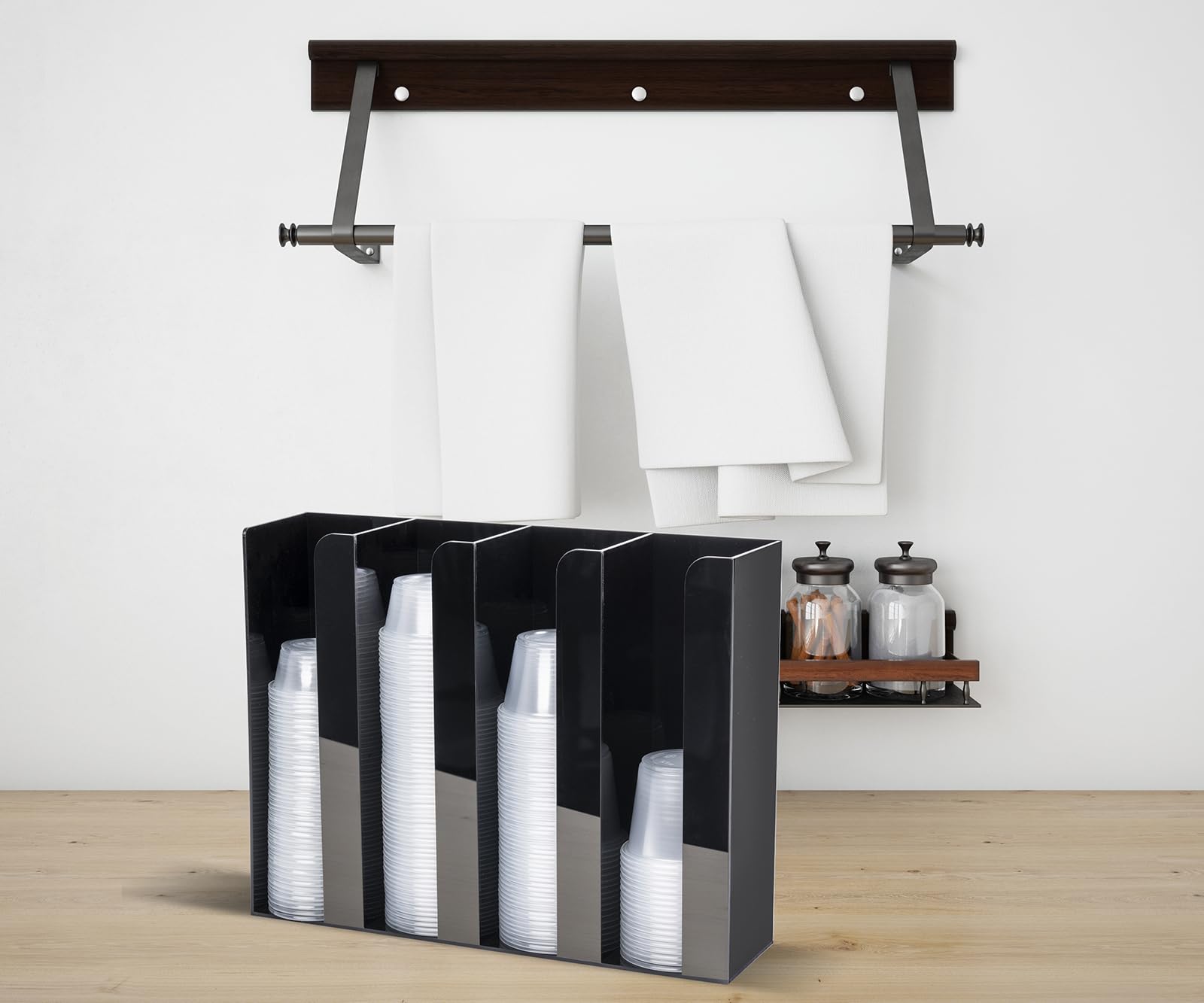 Inevibe wall-mount option keeps cups within reach and frees counter space