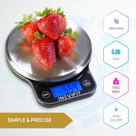 INEVIFIT digital scale backlit display for easy reading in any lighting.