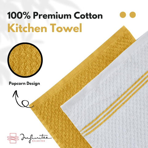 Infinitee Xclusives terry cloth towels absorb spills on counters and dishes.