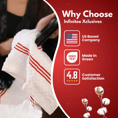 Infinitee Xclusives towels folded on counter demonstrate compact storage.