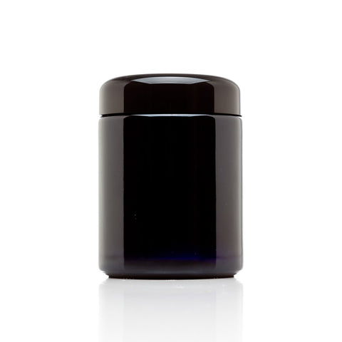 Infinity Jars 250 ml tall black UV glass jar close-up showing light protection for freshness.