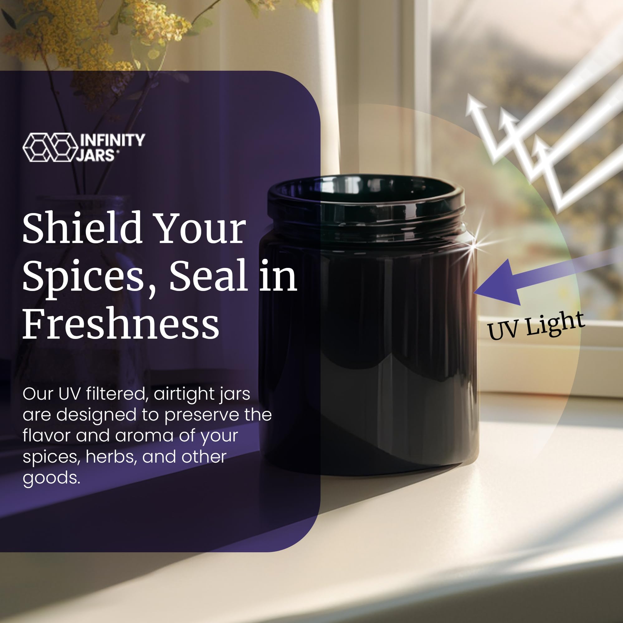 Infinity Jars wide opening enables easy filling and thorough cleaning.