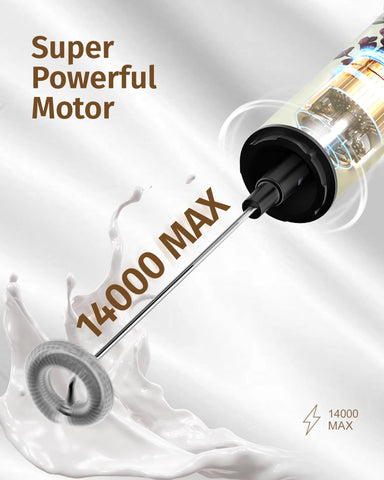 INFOOD milk frother compact stainless stand for tidy storage.