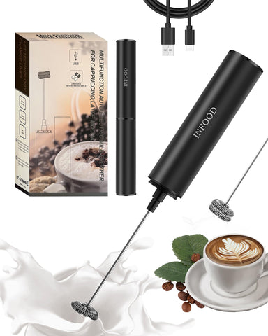 INFOOD Milk Frother with cover showcasing compact countertop design.