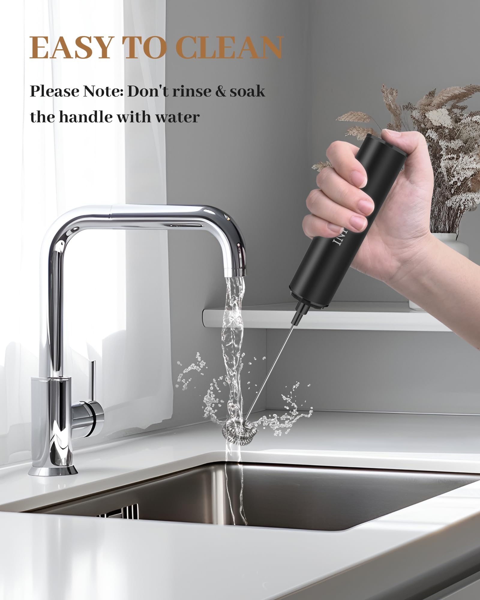 INFOOD foam creator with easy-clean detachable whisk.