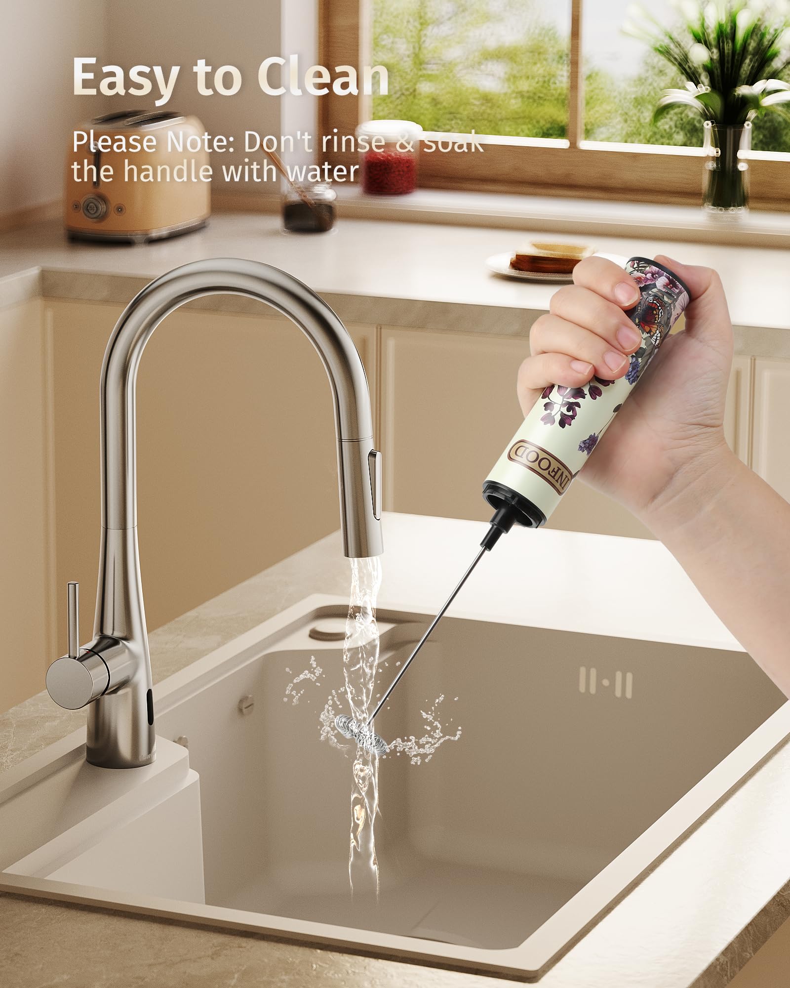 INFOOD milk frother two-speed settings tailor froth density.