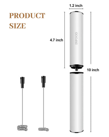 INFOOD Milk Frother portable design ideal for travel and office.