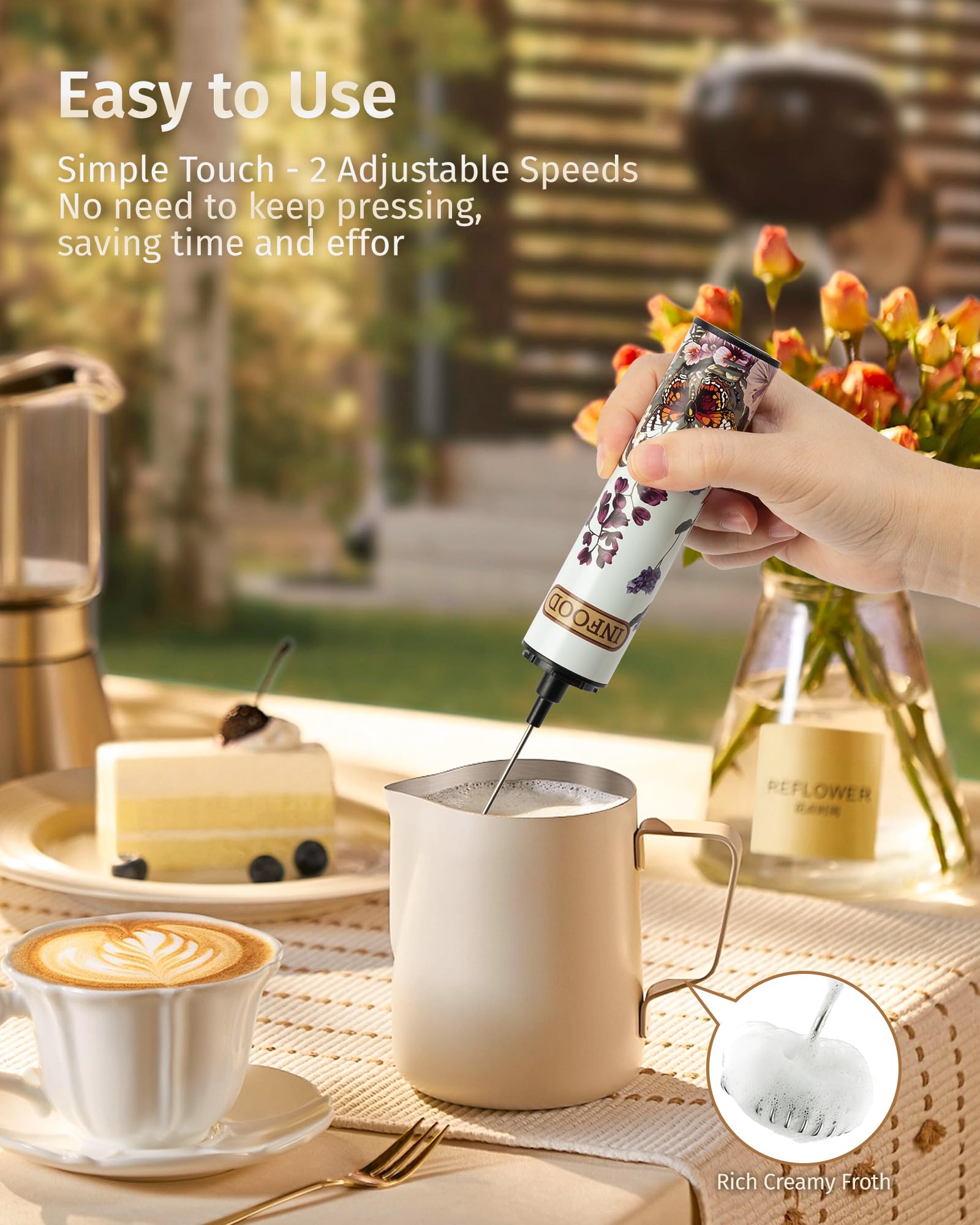 INFOOD milk frother USB recharge enables cordless use anywhere