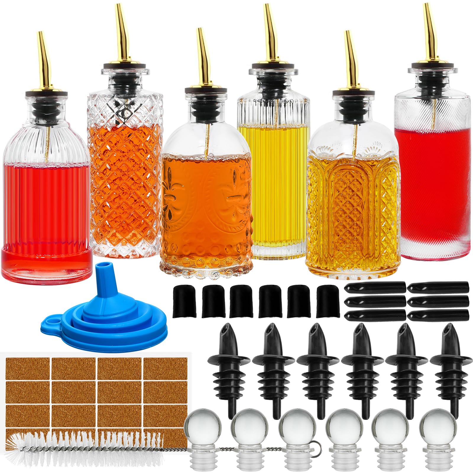INFTYLE coffee syrup dispenser set of six bottles for organized coffee bars.