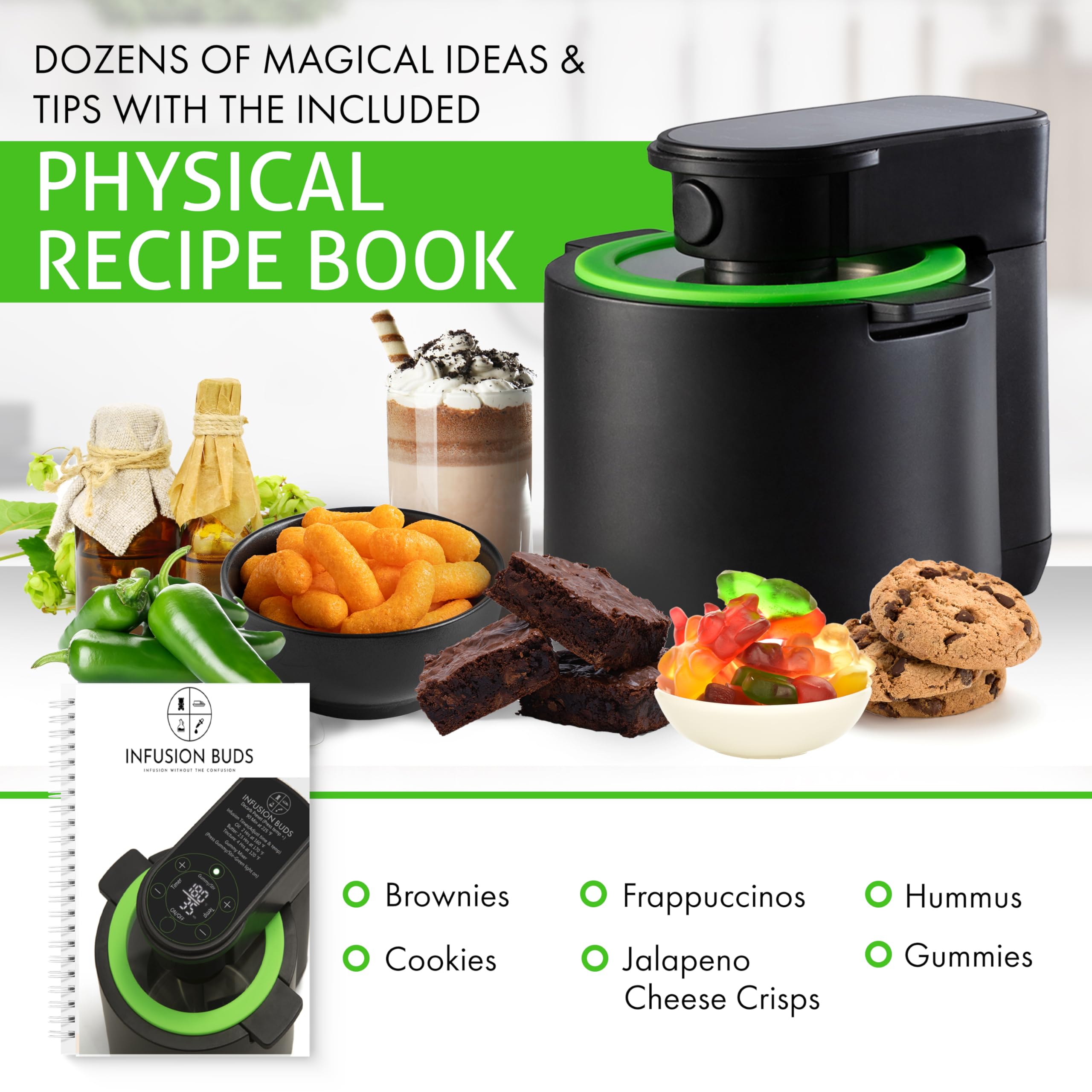Infusion Buds recipe book and accessories bundle with extra tips