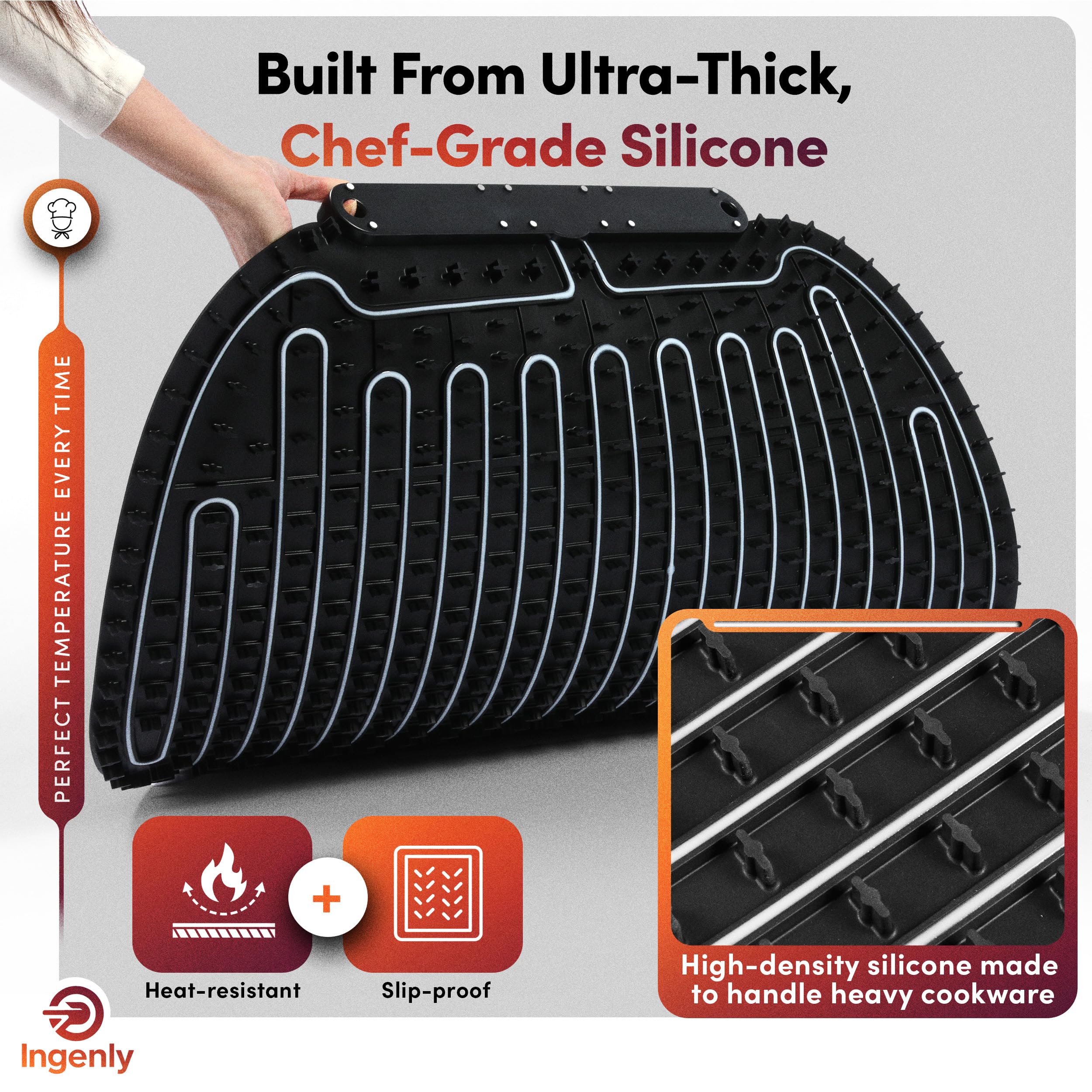 INGENLY warming mat features heat-resistant surface for safe counter use.