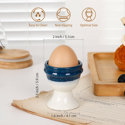 INGOFIN egg holder set in blue and beige for easy eating and presentation