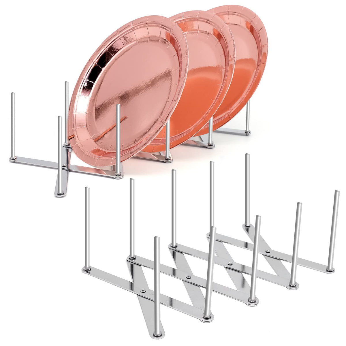 Inheming retractable dish rack extending to fit plates and save counter space.
