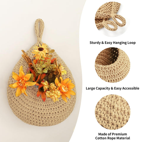 INJORAN three-pack woven baskets with hooks for clutter-free countertops.