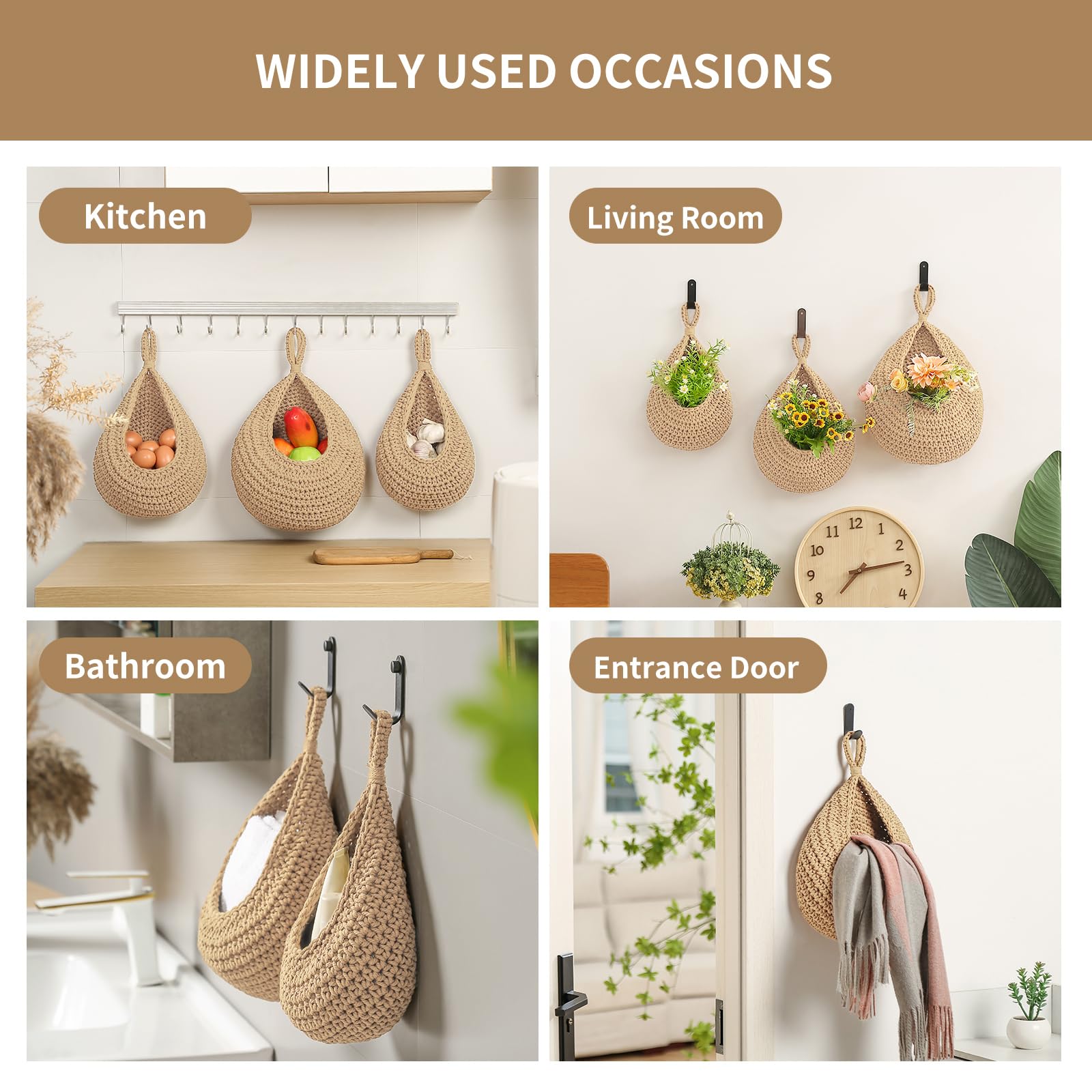 INJORAN storage baskets with hooks for secure kitchen organization.