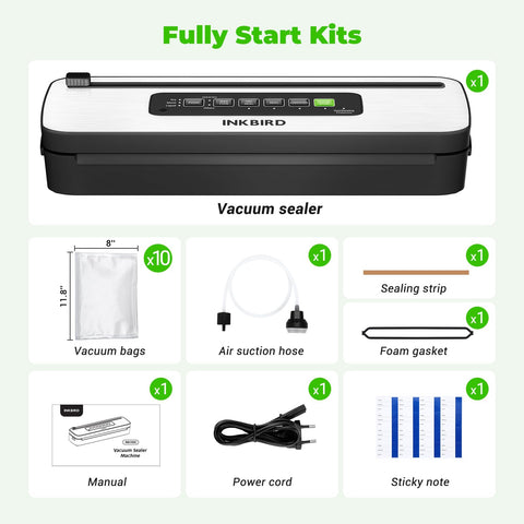 Inkbird EXT-VAC starter kit contents including 10 pre-cut bags