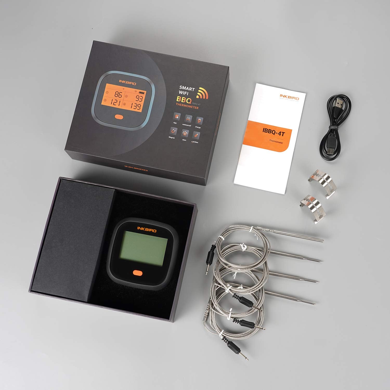 Inkbird IBBQ-4T color coded probes for organized monitoring