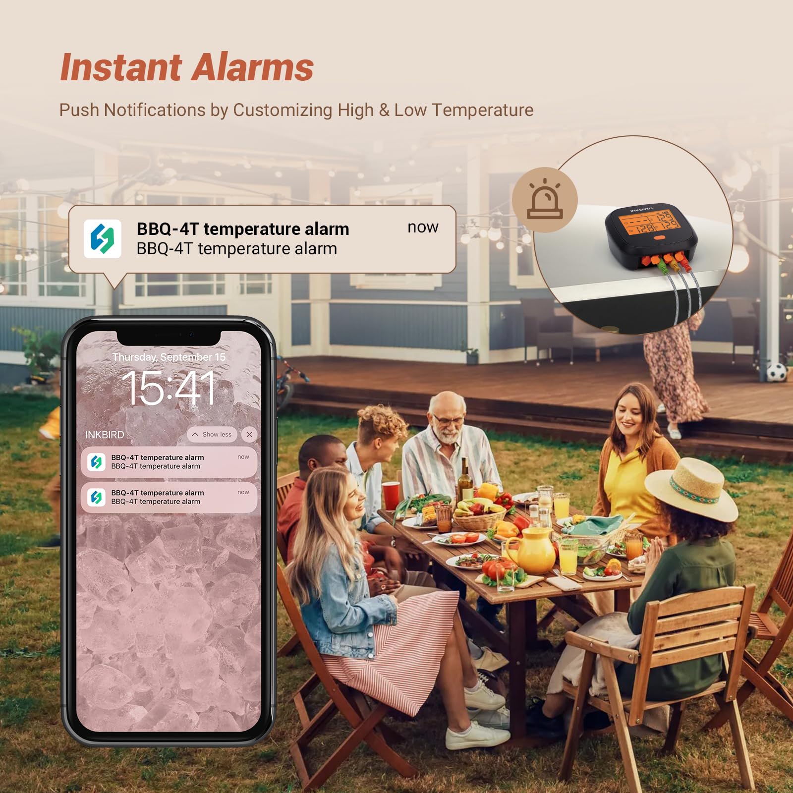 Inkbird IBBQ-4T magnetic back attached to oven for hands-free use