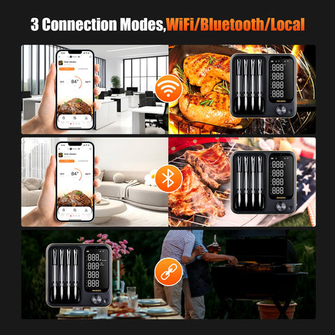 Inkbird INT-14-BW four wireless probes with zirconia handles for tangle-free cooking.