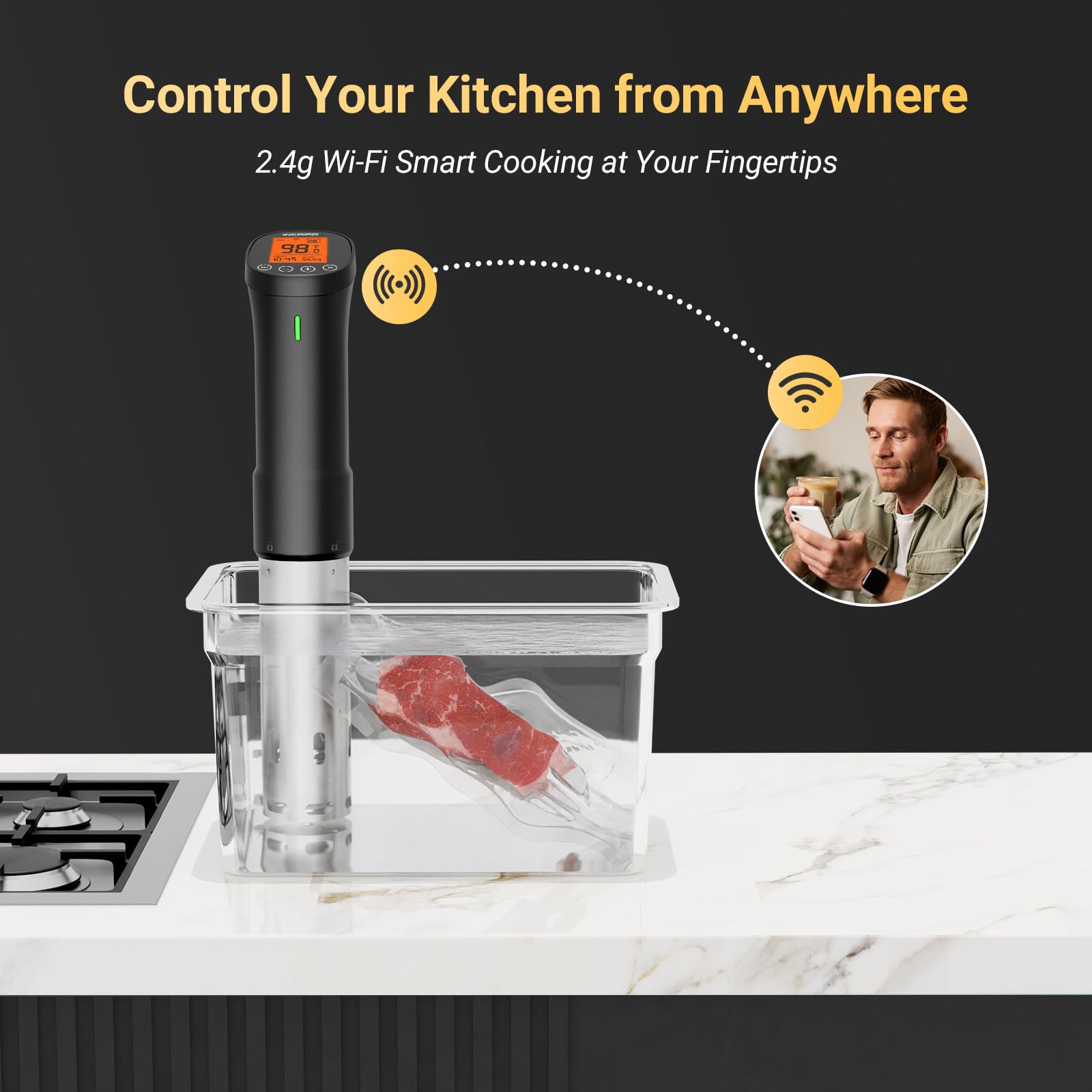 Inkbird sous vide app control on a phone enabling remote cooking