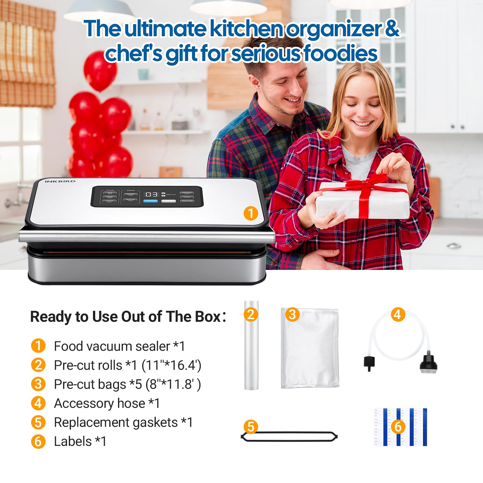 Inkbird vacuum sealer built-in roll storage and cutter in use.