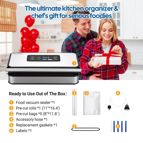 Inkbird vacuum sealer built-in roll storage and cutter in use.