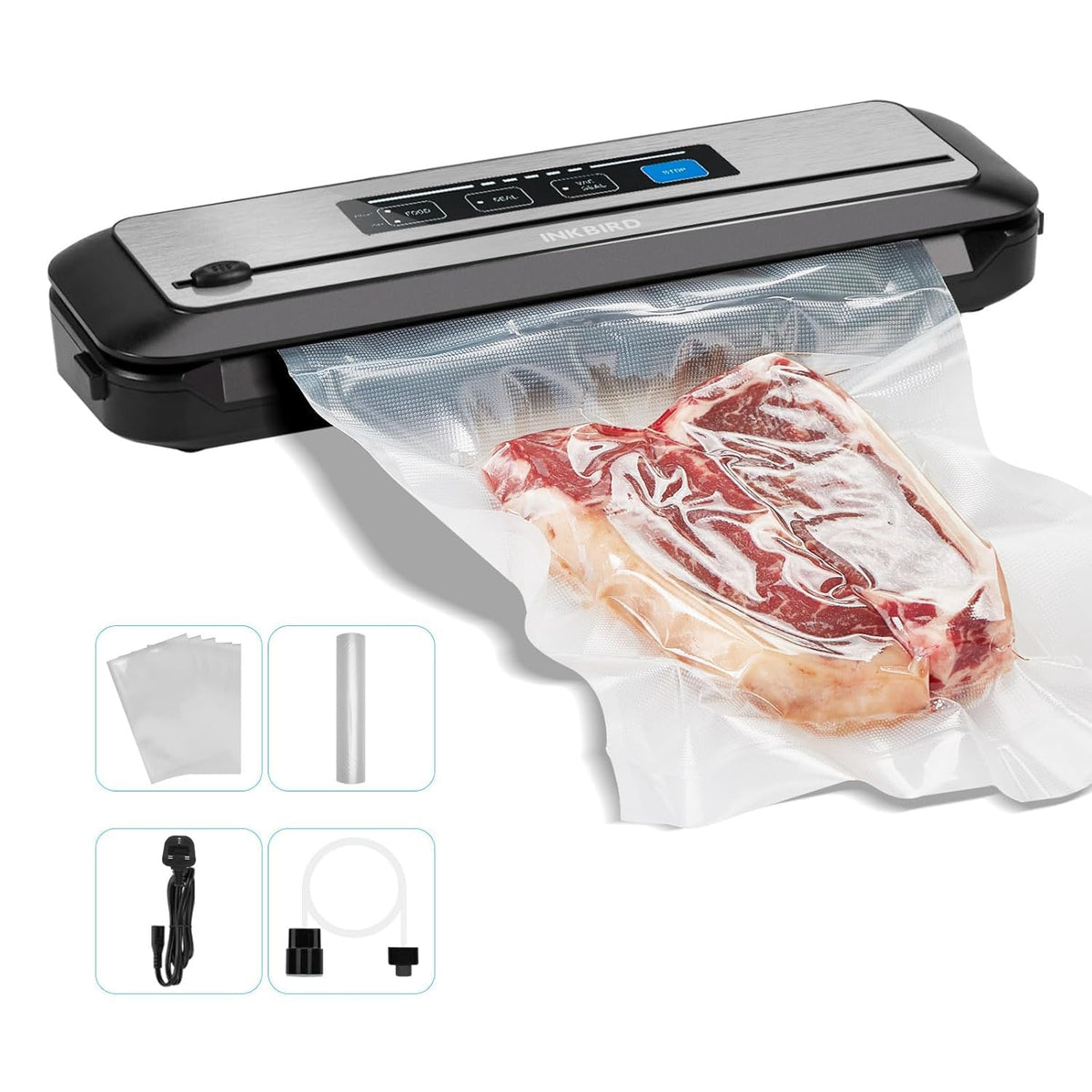 Inkbird vacuum sealer with starter kit for quick prep and extended freshness of leftovers.