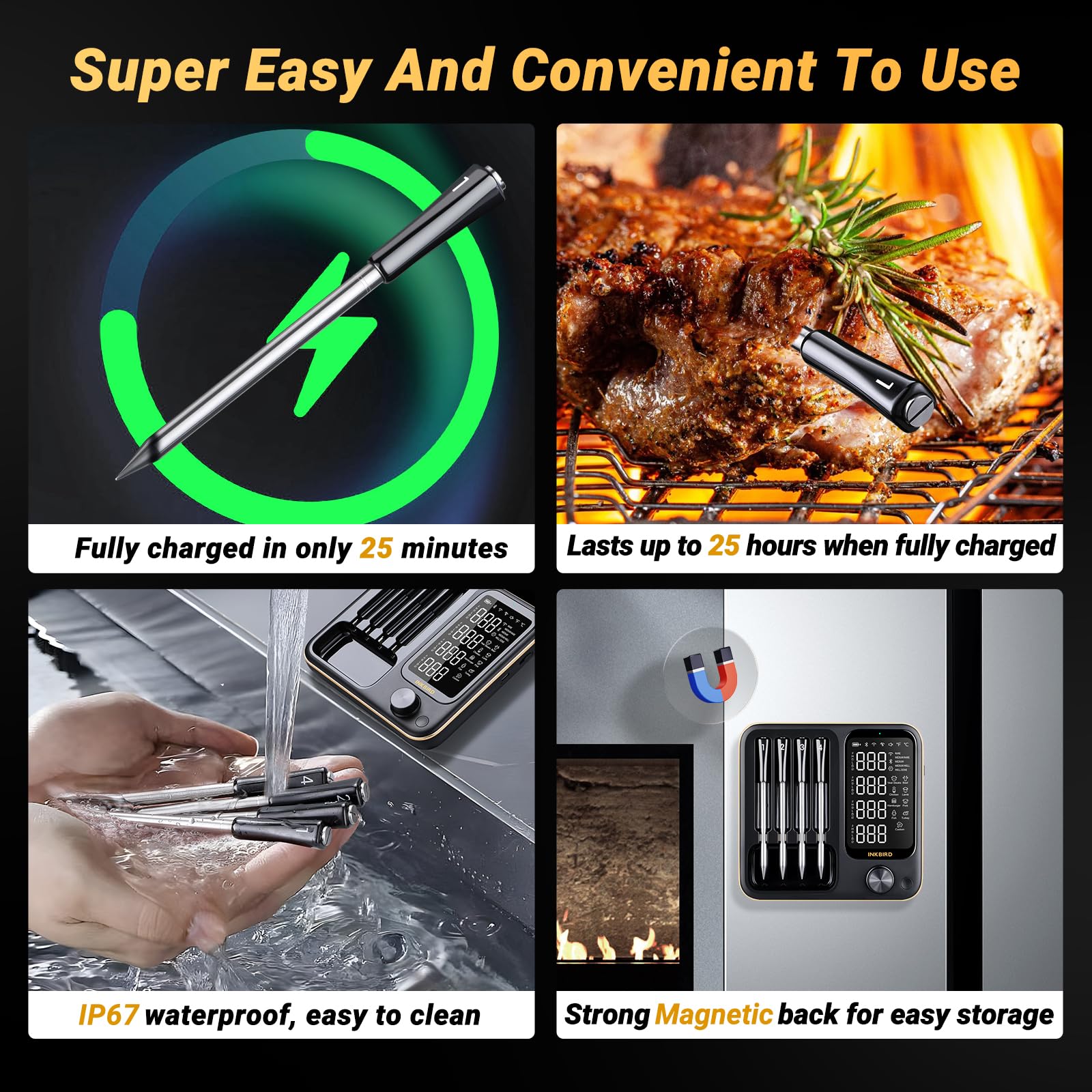 Inkbird IP67 waterproof design simplifies cleaning after grilling.
