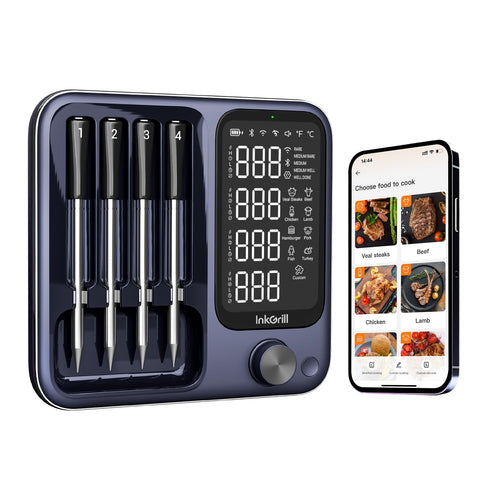 InkGrill thermometer with magnetic base and bright display for hands-free grilling