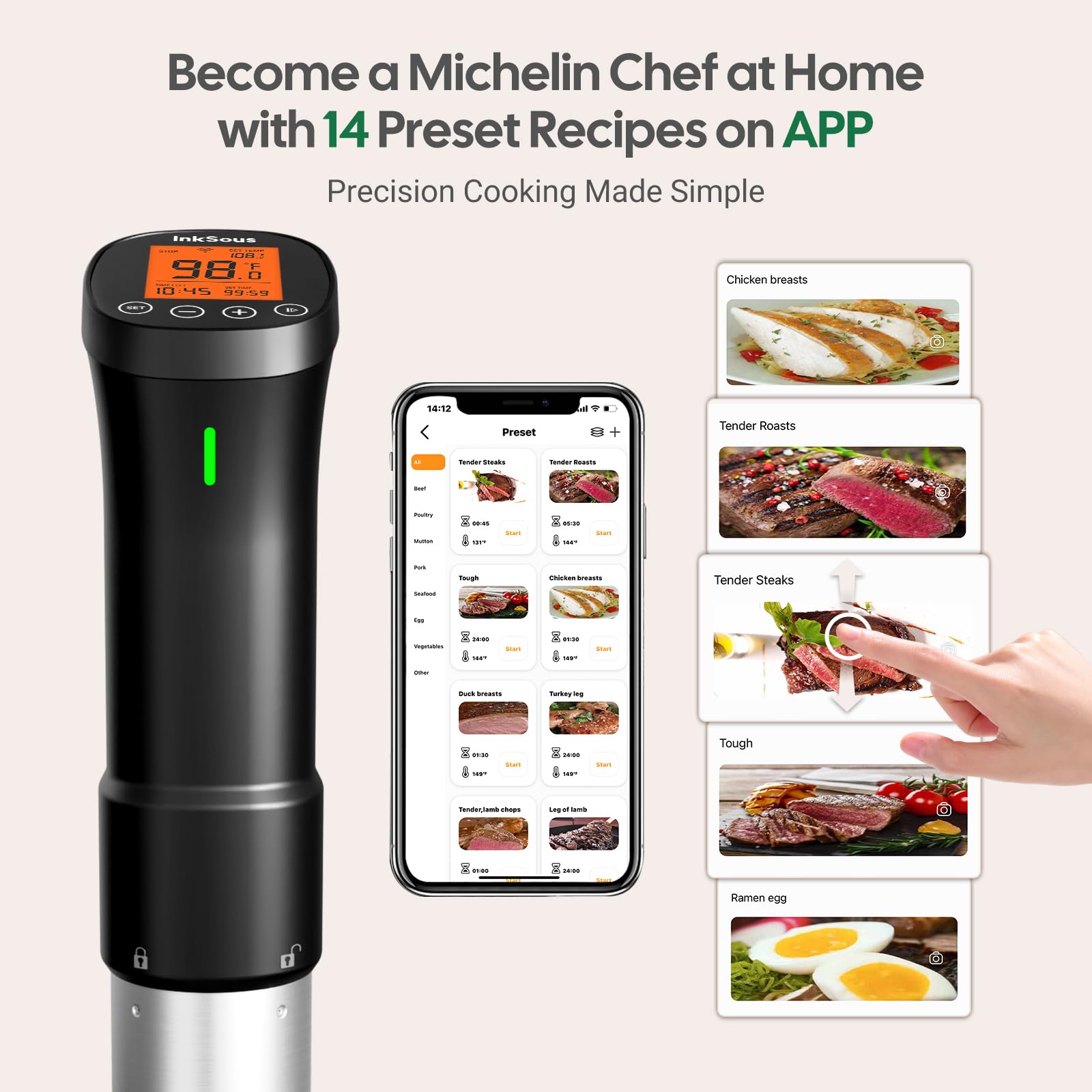 InkSous WiFi sous vide app setup demonstrates remote control