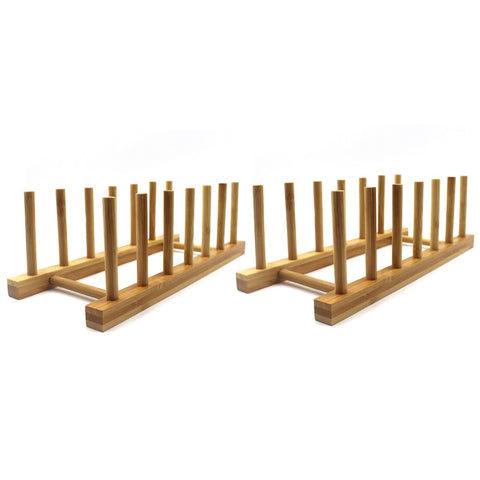 INNERNEED bamboo plate rack side view demonstrates compact storage for small spaces.