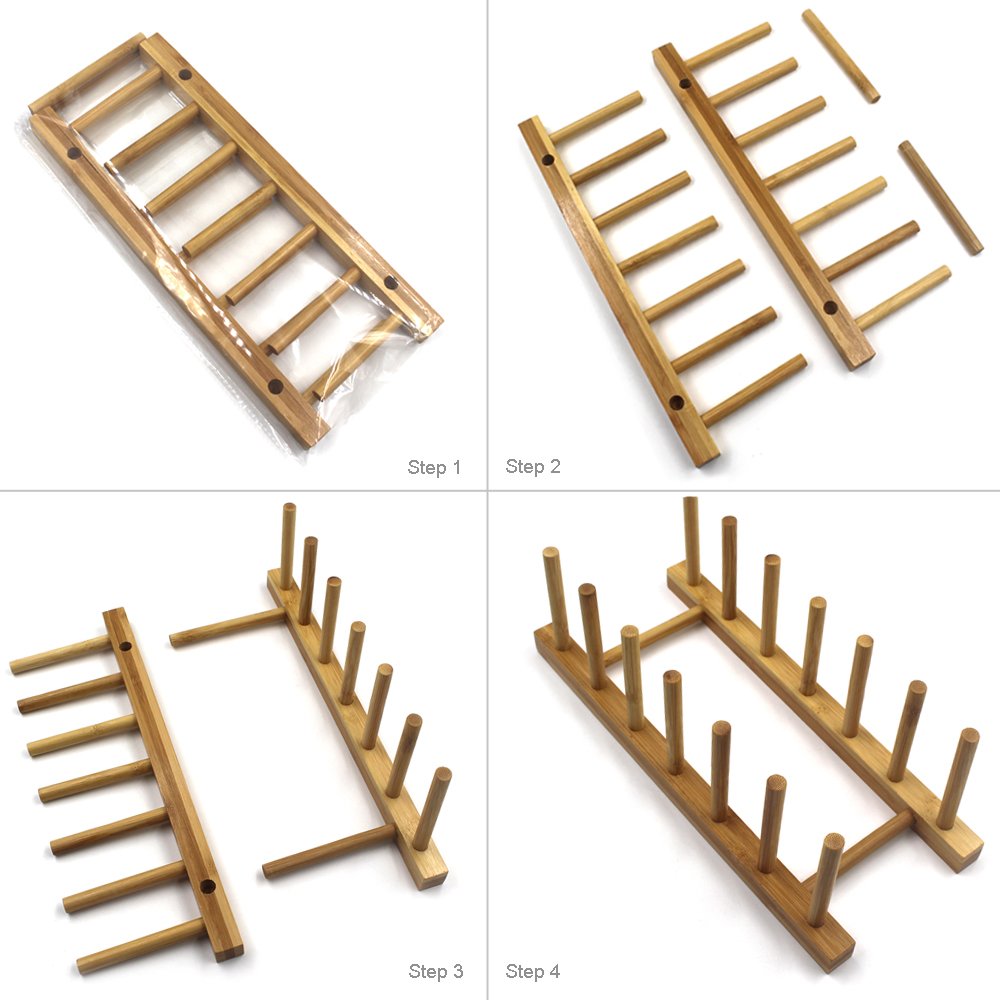 INNERNEED bamboo rack six-slots image shows organized plates and lids.