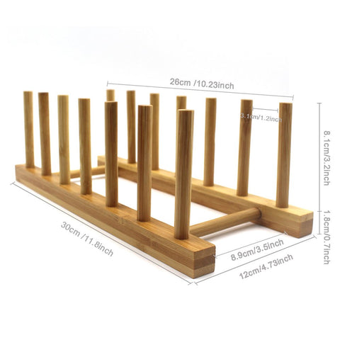 INNERNEED dish stand close-up highlights durable, mold-resistant bamboo design.