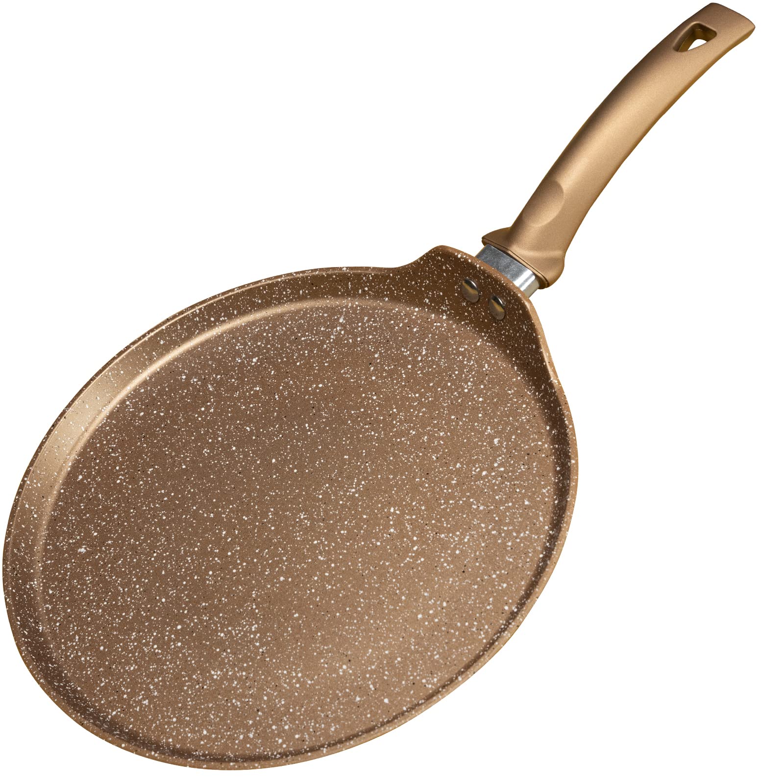 Innerwell 11 inch granite-coated crepe pan top view, nonstick release