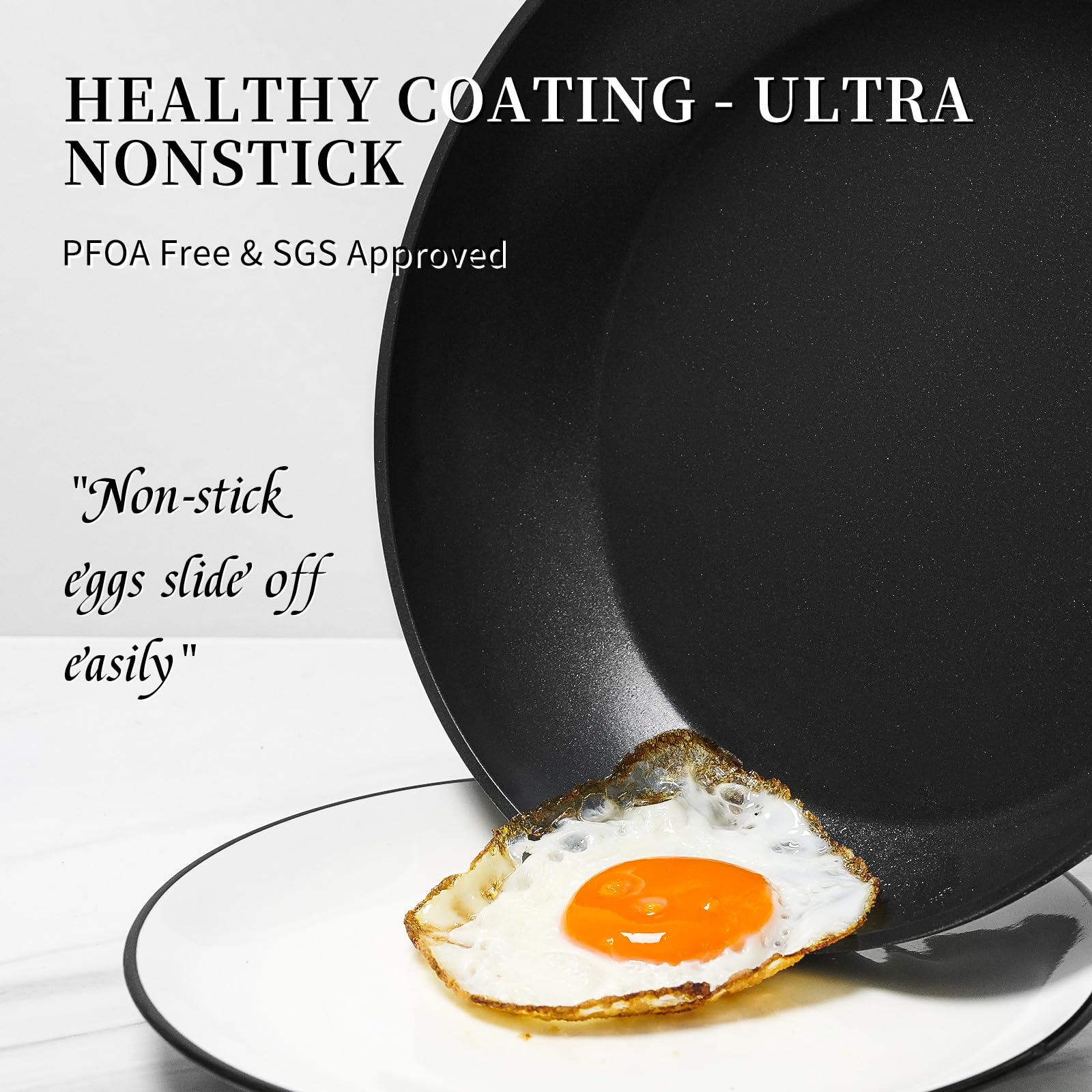 Innerwell 3pc set with 9.5-inch omelette pan and lid, perfect for eggs and sautéed dishes.