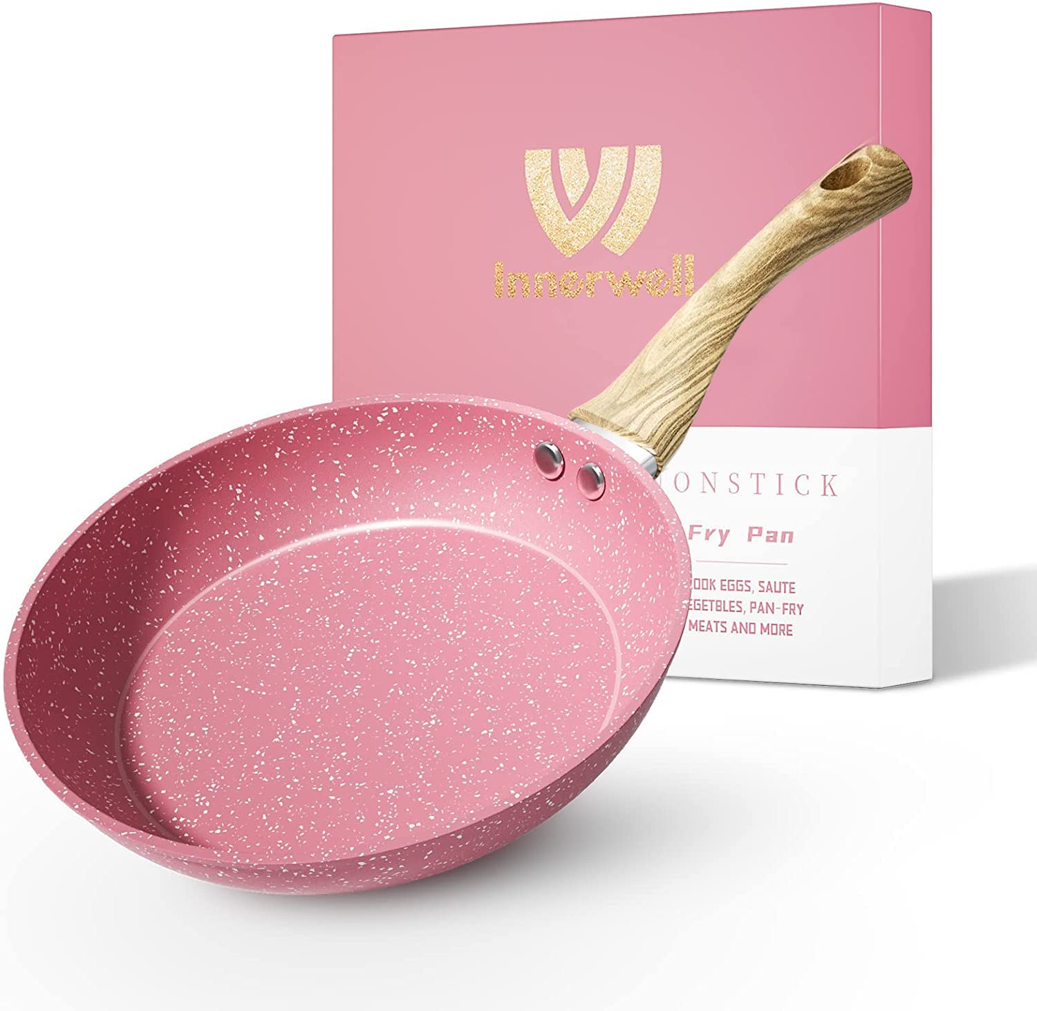 Innerwell 8-inch pink nonstick egg pan, top view for quick breakfasts.