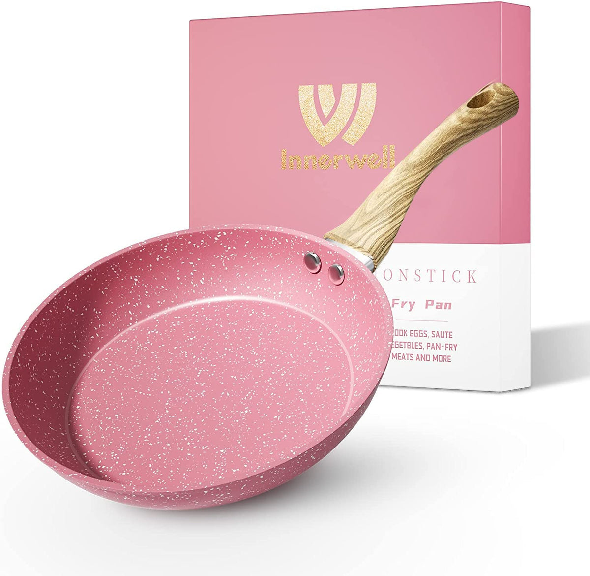 Innerwell 8-inch pink nonstick egg pan, top view for quick breakfasts.
