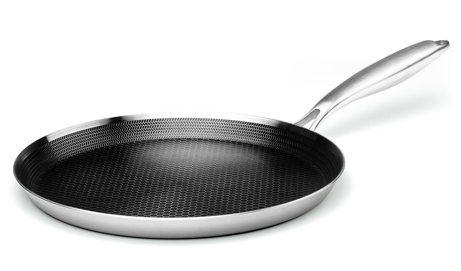 Innerwell crepe pan with honeycomb coating for effortless release and minimal oil