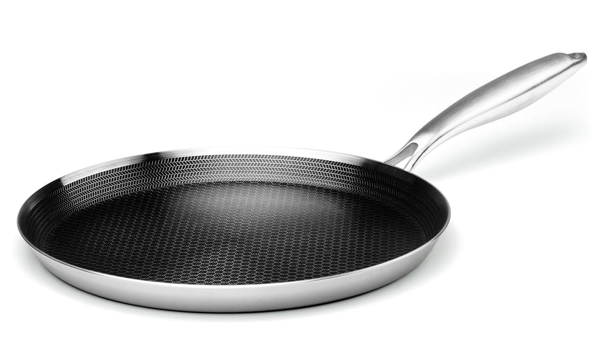 Innerwell crepe pan with honeycomb coating for effortless release and minimal oil
