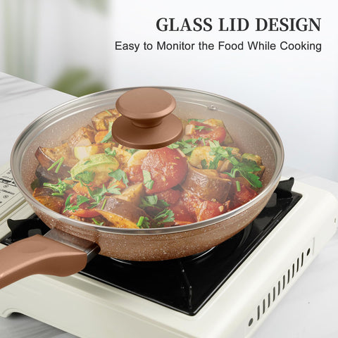 Innerwell granite 3pc five-layer nonstick structure reduces sticking during cooking.
