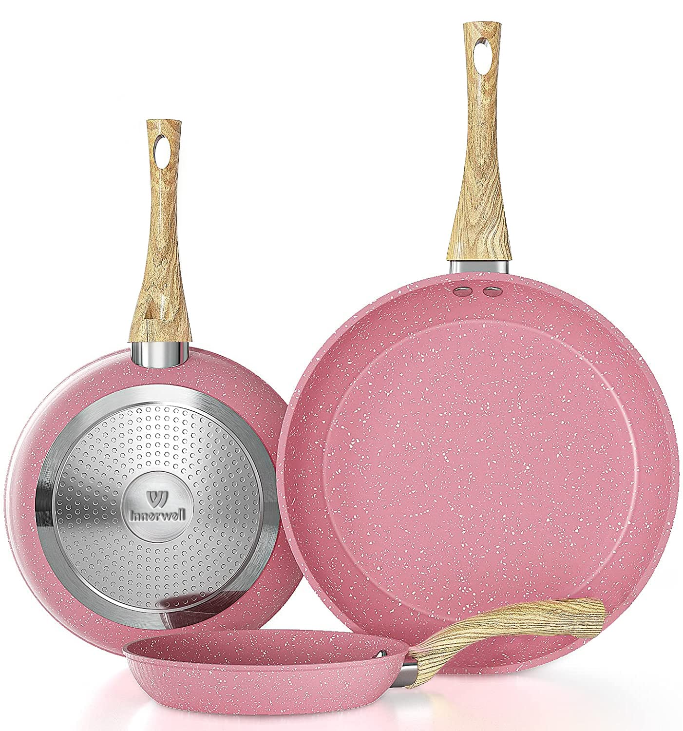 Innerwell pink 8in egg pan with nonstick coating for easy omelets.