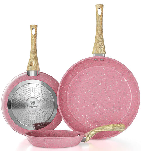 Innerwell pink 8in egg pan with nonstick coating for easy omelets.